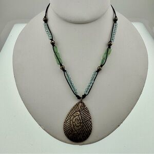 Silpada Green and Light Blue stone glass Beaded Pendant Necklace 10 inch drop
